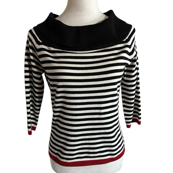 Jason Maxwell Black and White Striped Cowl Neck Sweater - Picture 1 of 10